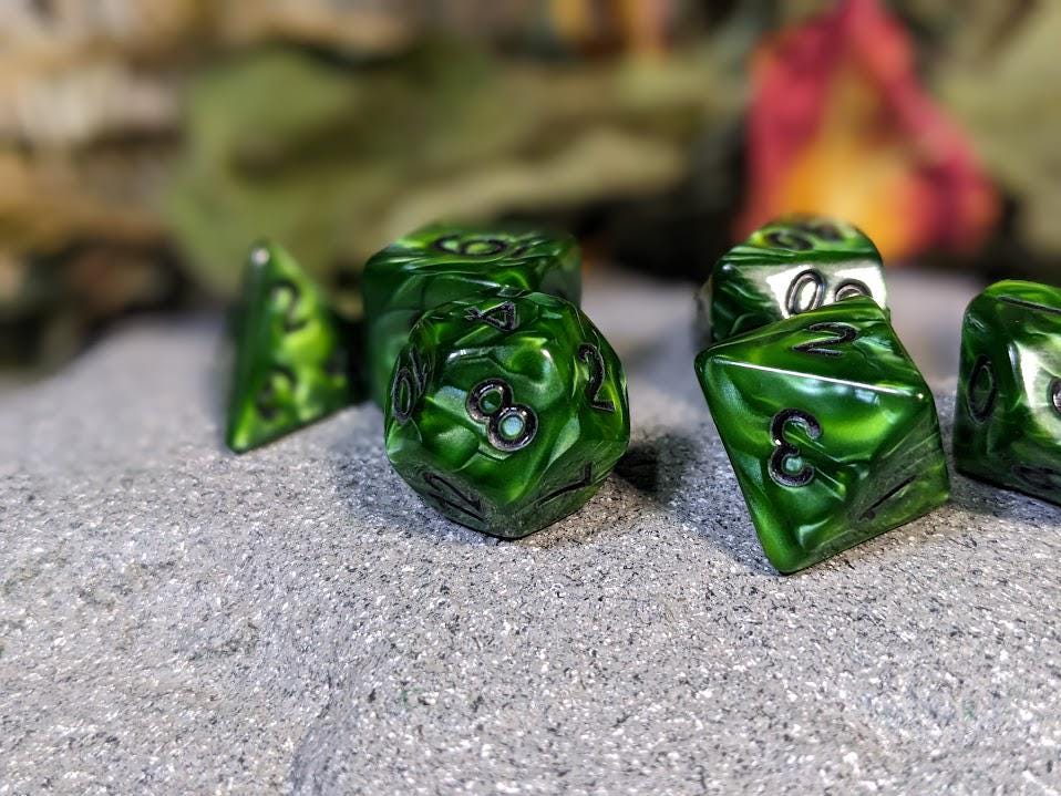 Dark Green Velvet Acrylic DND Dice Set