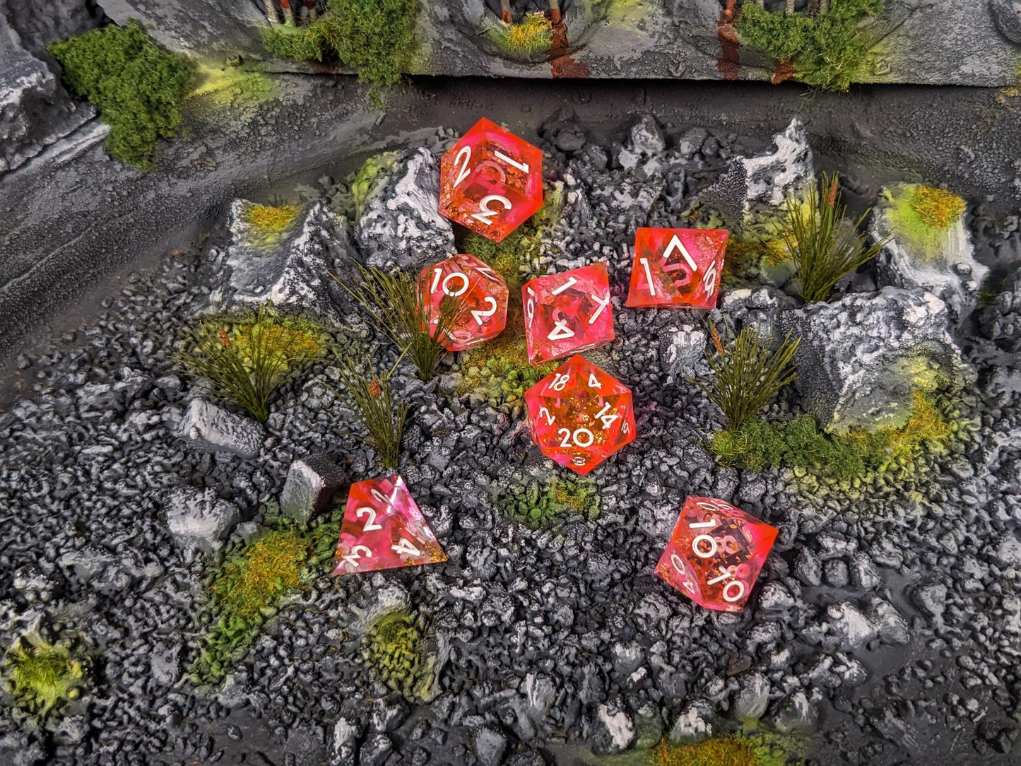 Translucent Pink Sharp Edge D&D Dice Set