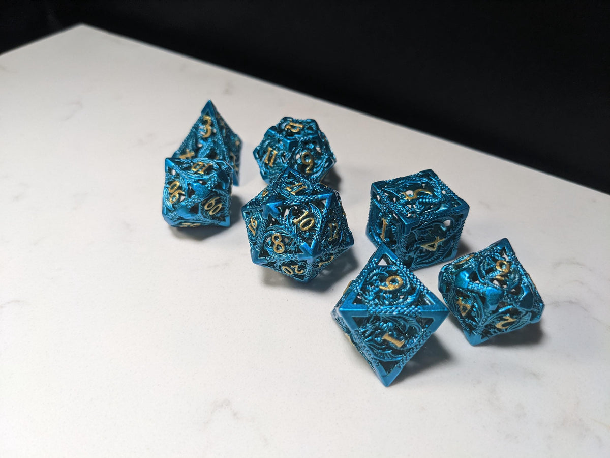 Metal D&D Dice Set - Blue Hollow Dragon