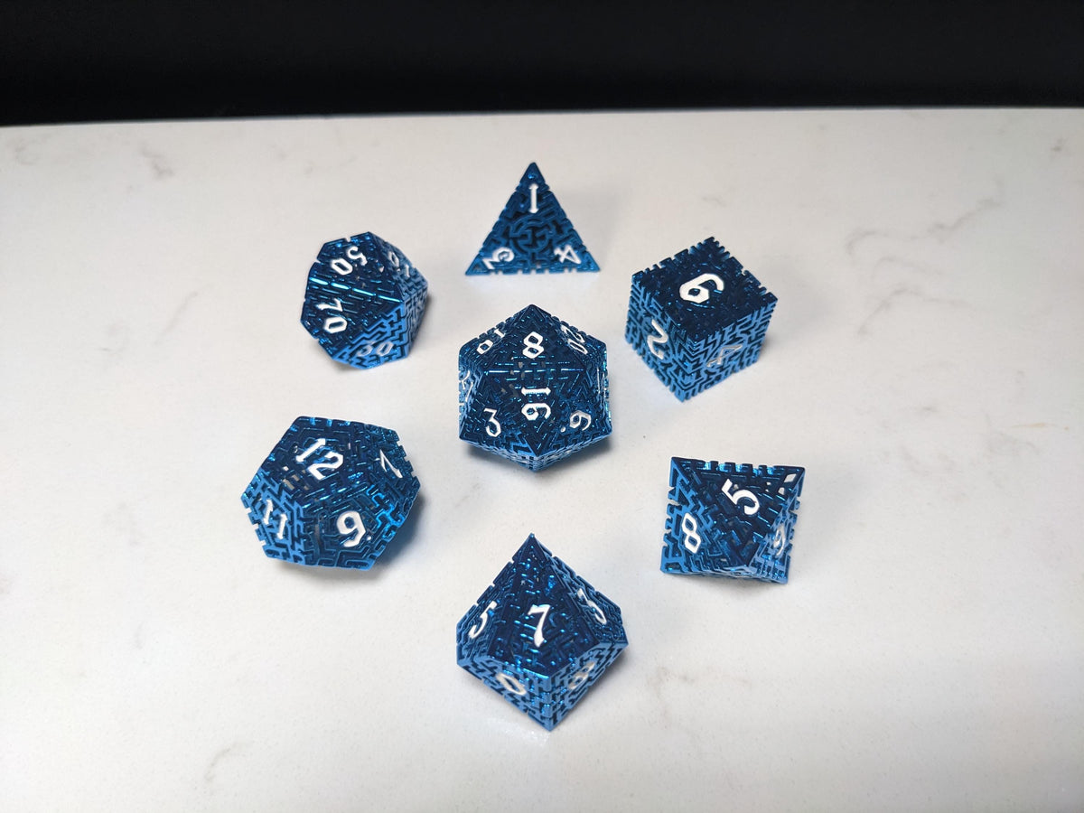 Metal D&D Dice Set - Blue Hollow Maze