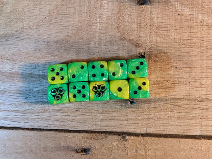 Alternate Radioactive Skull Dice 16mm 10x Inspired by Sci-Fi