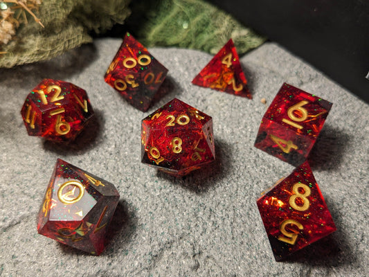 Translucent Dark Red Sharp Edge DND Dice Set