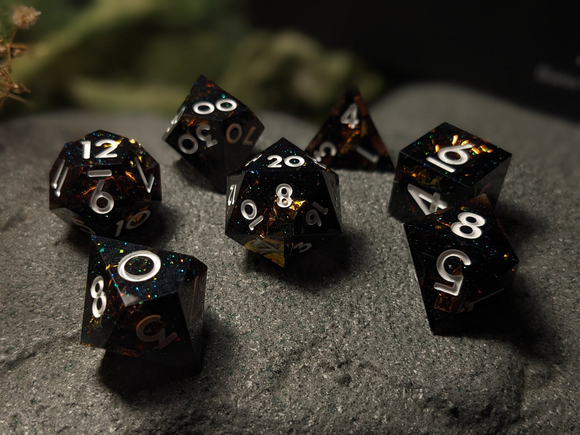 Translucent Dark Copper Sharp Edge DND Dice Set