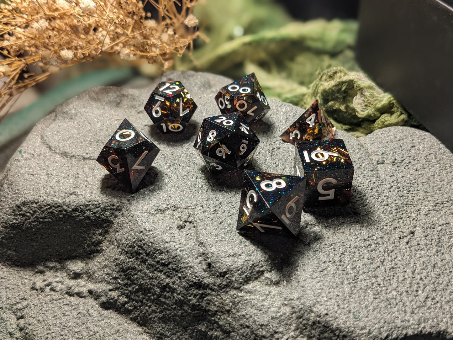 Translucent Dark Copper Sharp Edge DND Dice Set