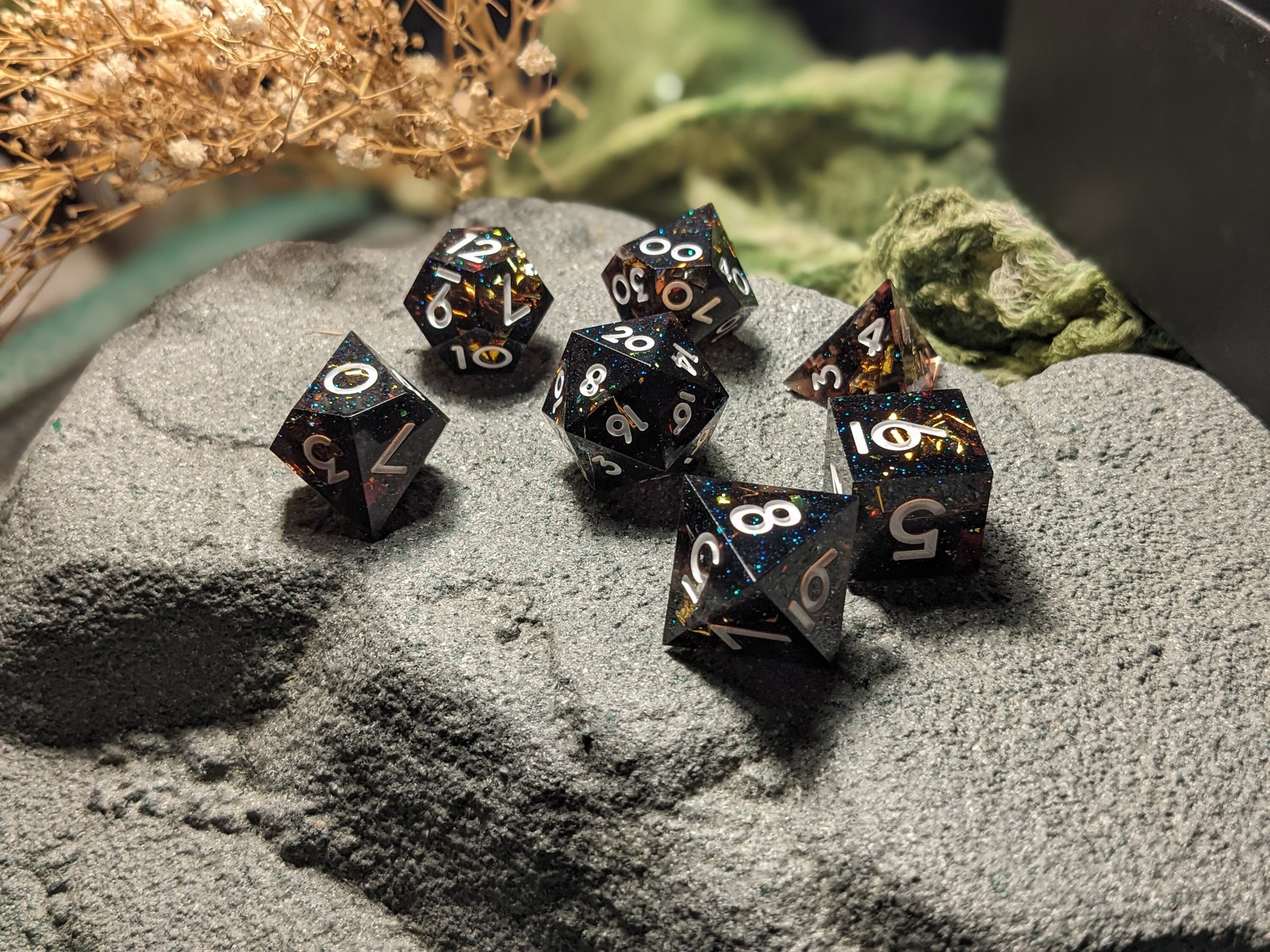 Translucent Dark Copper Sharp Edge DND Dice Set