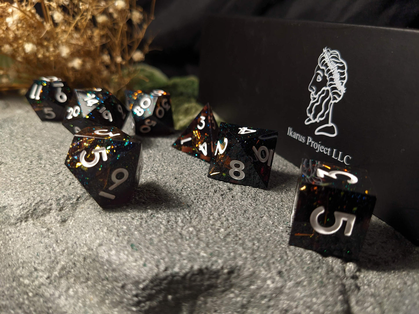 Translucent Dark Copper Sharp Edge DND Dice Set