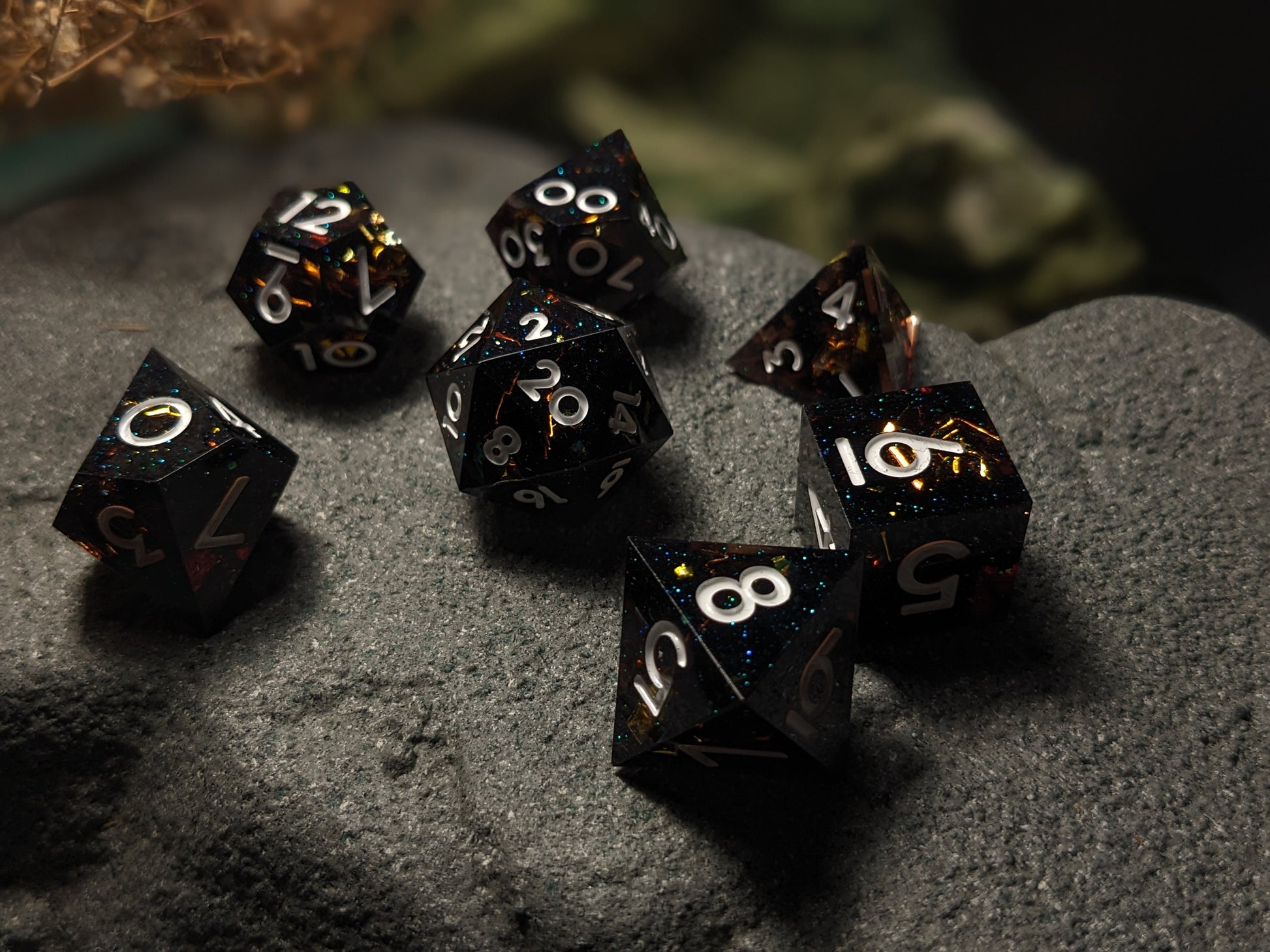 Translucent Dark Copper Sharp Edge DND Dice Set