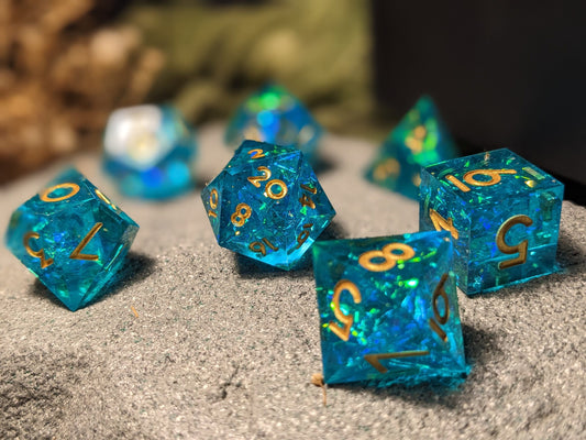 Translucent Galaxy Aqua/Light Teal Sharp Edge DND Dice Set