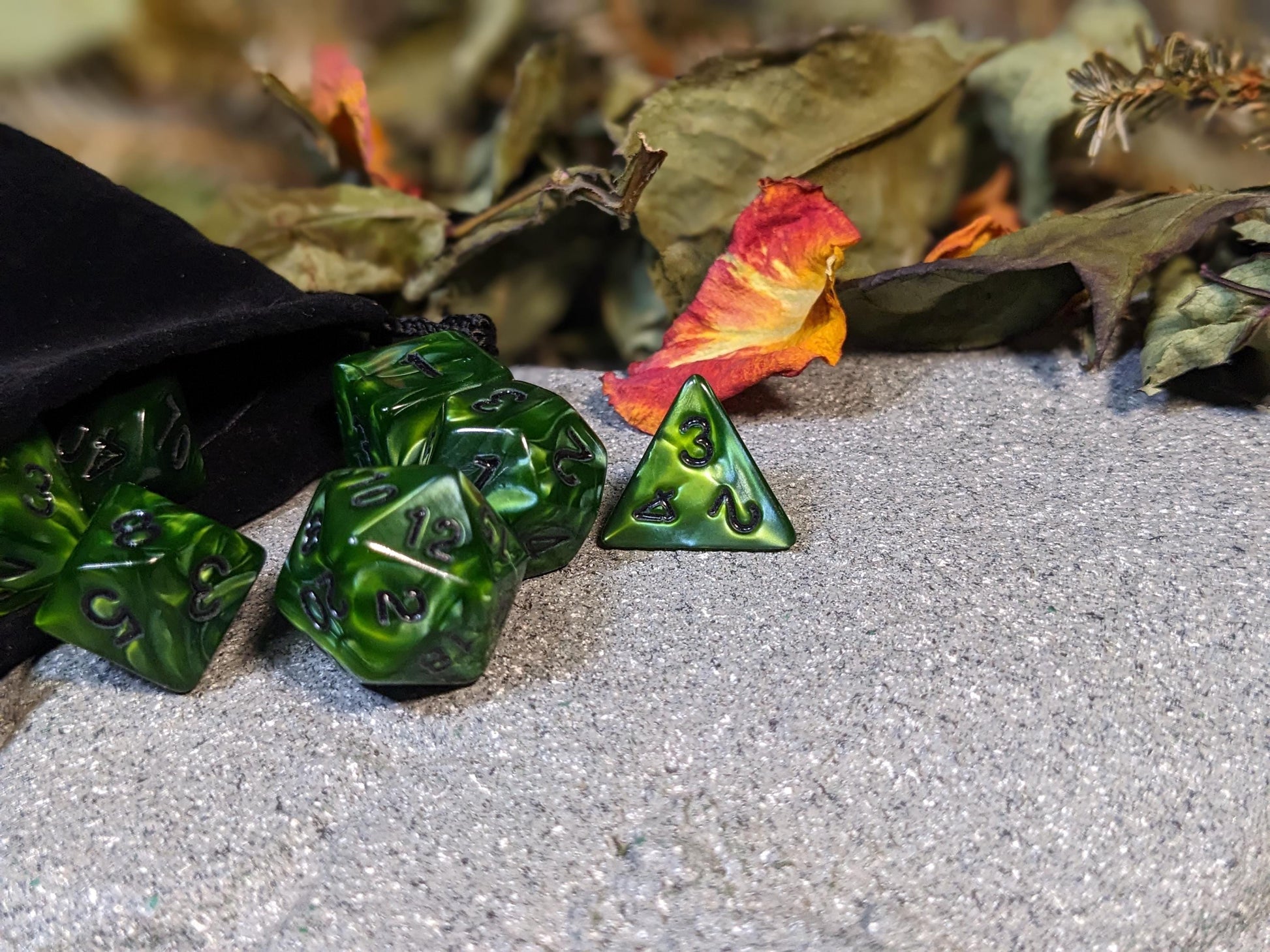 Dark Green Velvet Acrylic DND Dice Set