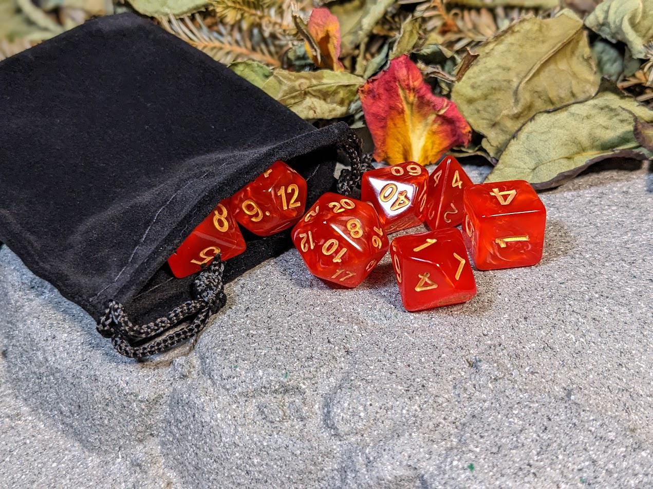 Gold-Lettered Velvet Acrylic DND Dice Set