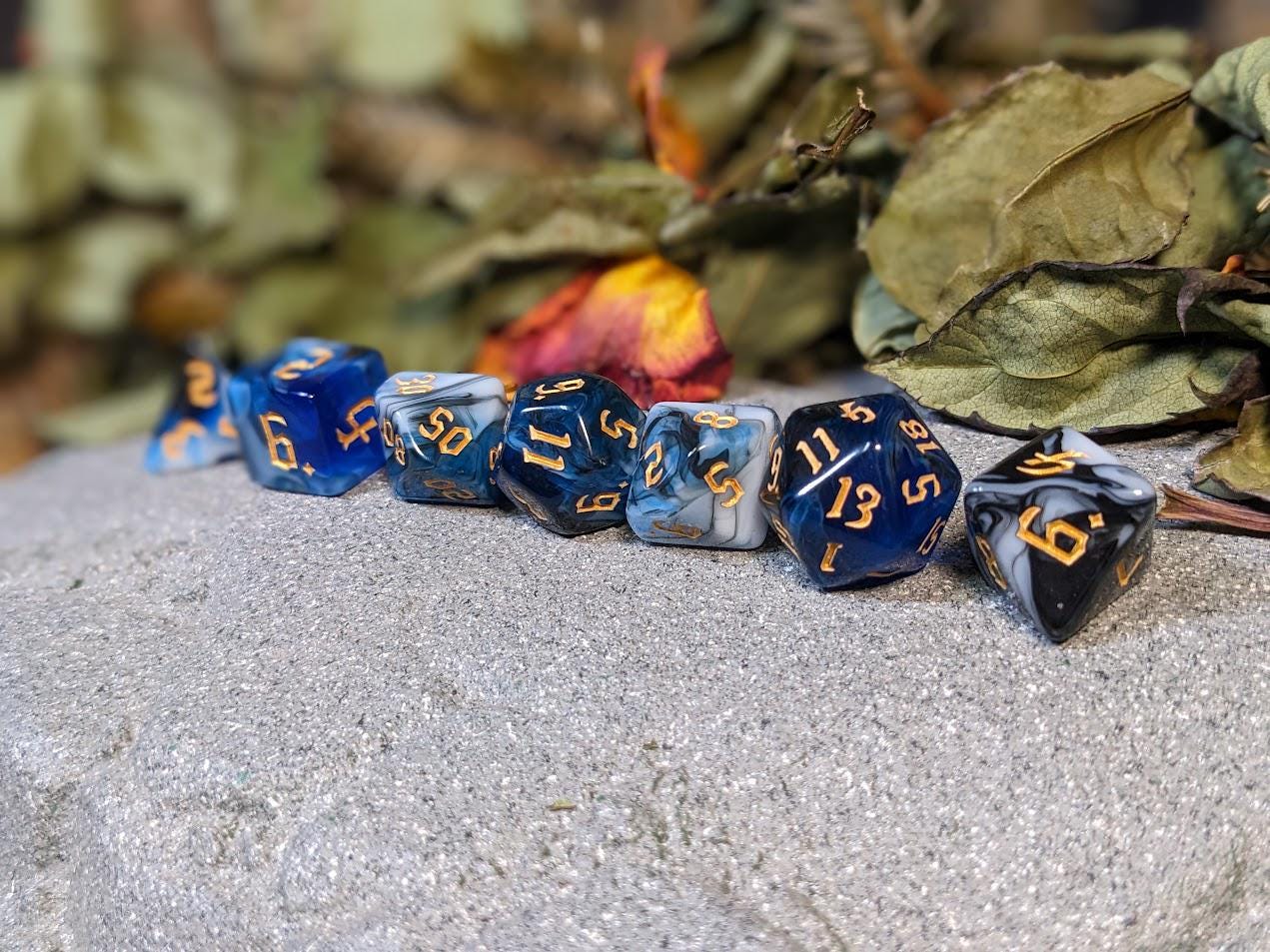 Winter Marble Acrylic DND Dice Set with Tavern Font