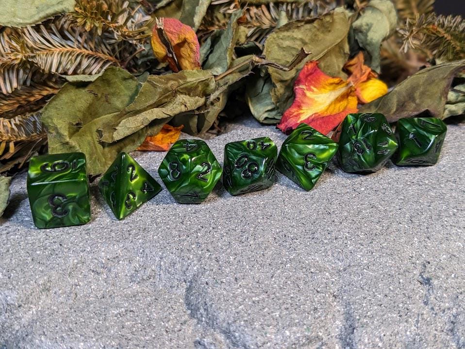 Dark Green Velvet Acrylic DND Dice Set