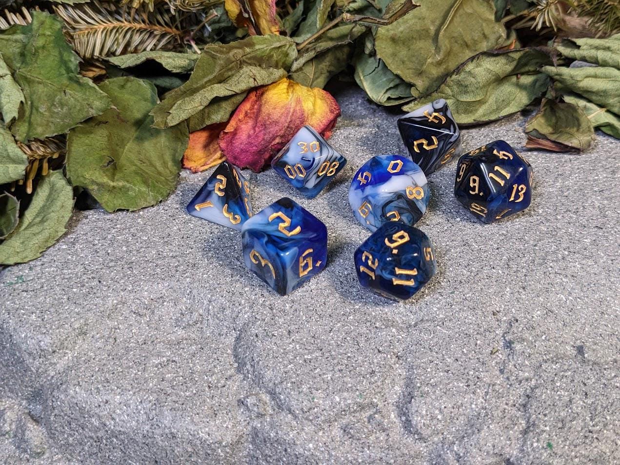 Winter Marble Acrylic DND Dice Set with Tavern Font