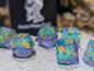 Translucent Galaxy Purple and Teal Sharp Edge D&D Dice Set