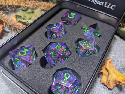 Translucent Galaxy Light Purple Sharp Edge D&D Dice Set
