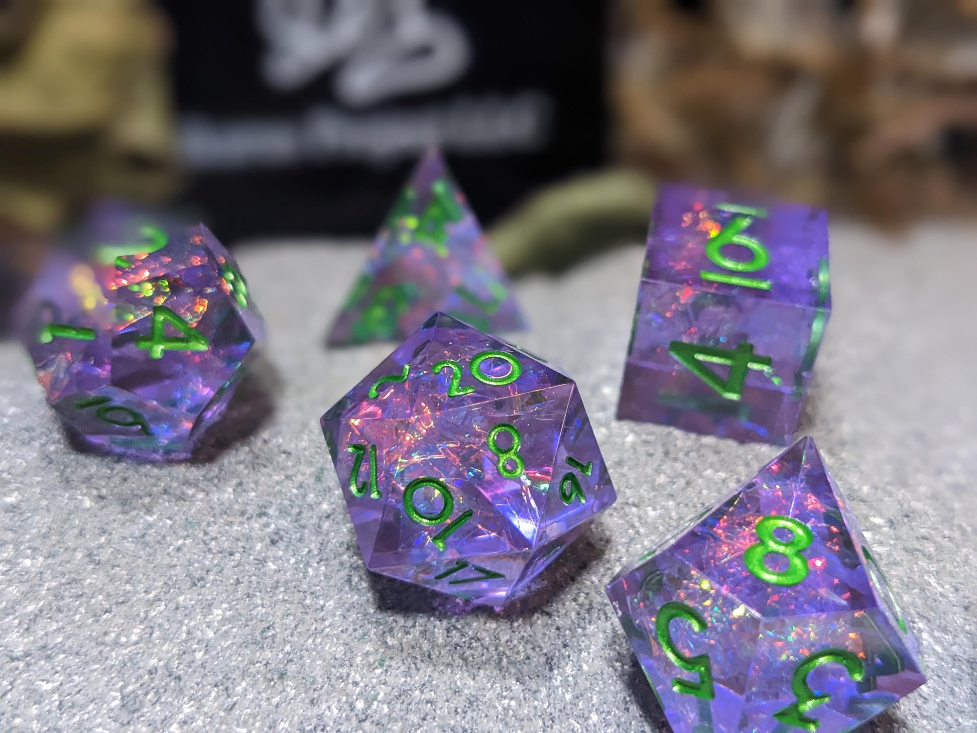 Translucent Galaxy Light Purple Sharp Edge D&D Dice Set