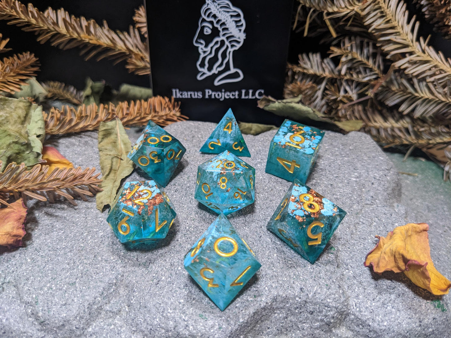Light Teal Copper Sharp Edge D&D Dice Set