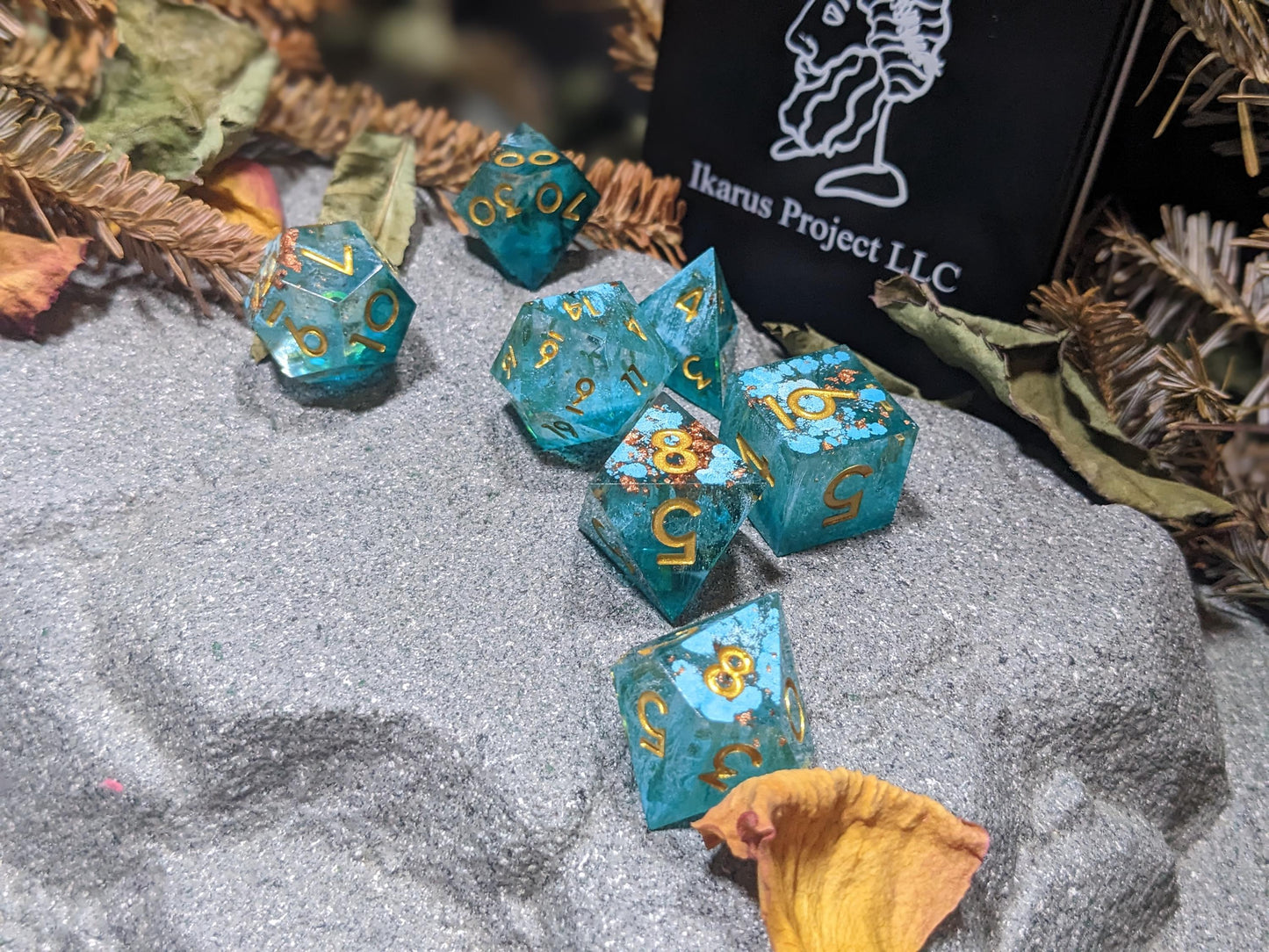 Light Teal Copper Sharp Edge D&D Dice Set