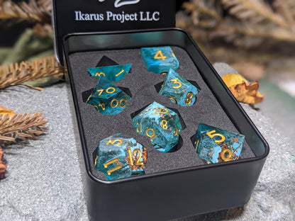 Light Teal Copper Sharp Edge D&D Dice Set