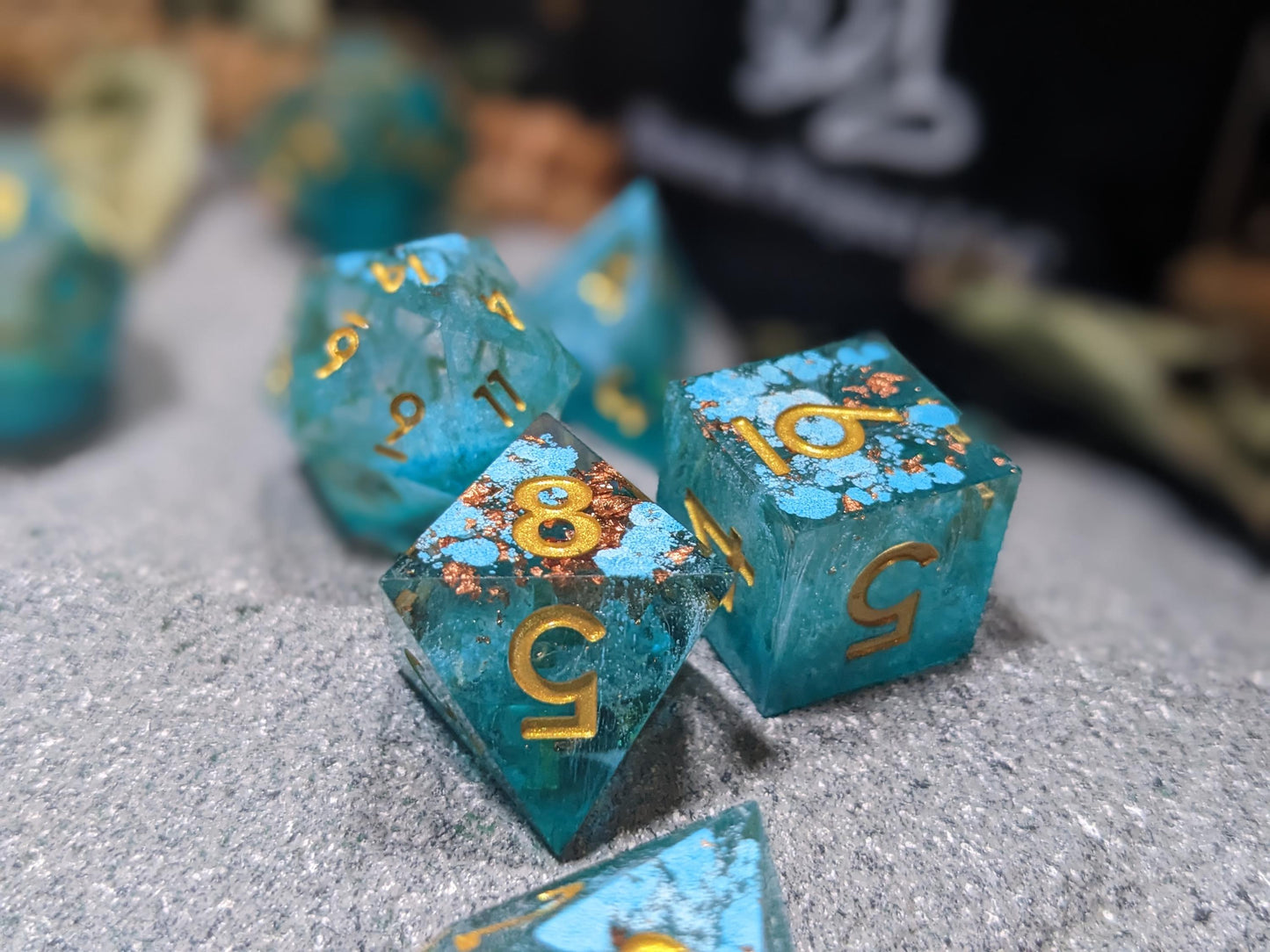 Light Teal Copper Sharp Edge D&D Dice Set