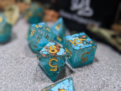 Light Teal Copper Sharp Edge D&D Dice Set
