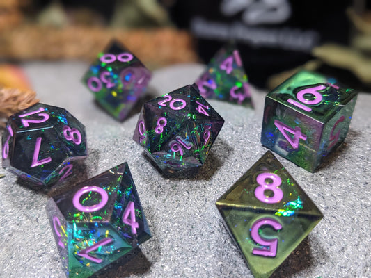 Mirror Green Sharp Edge D&D Dice Set