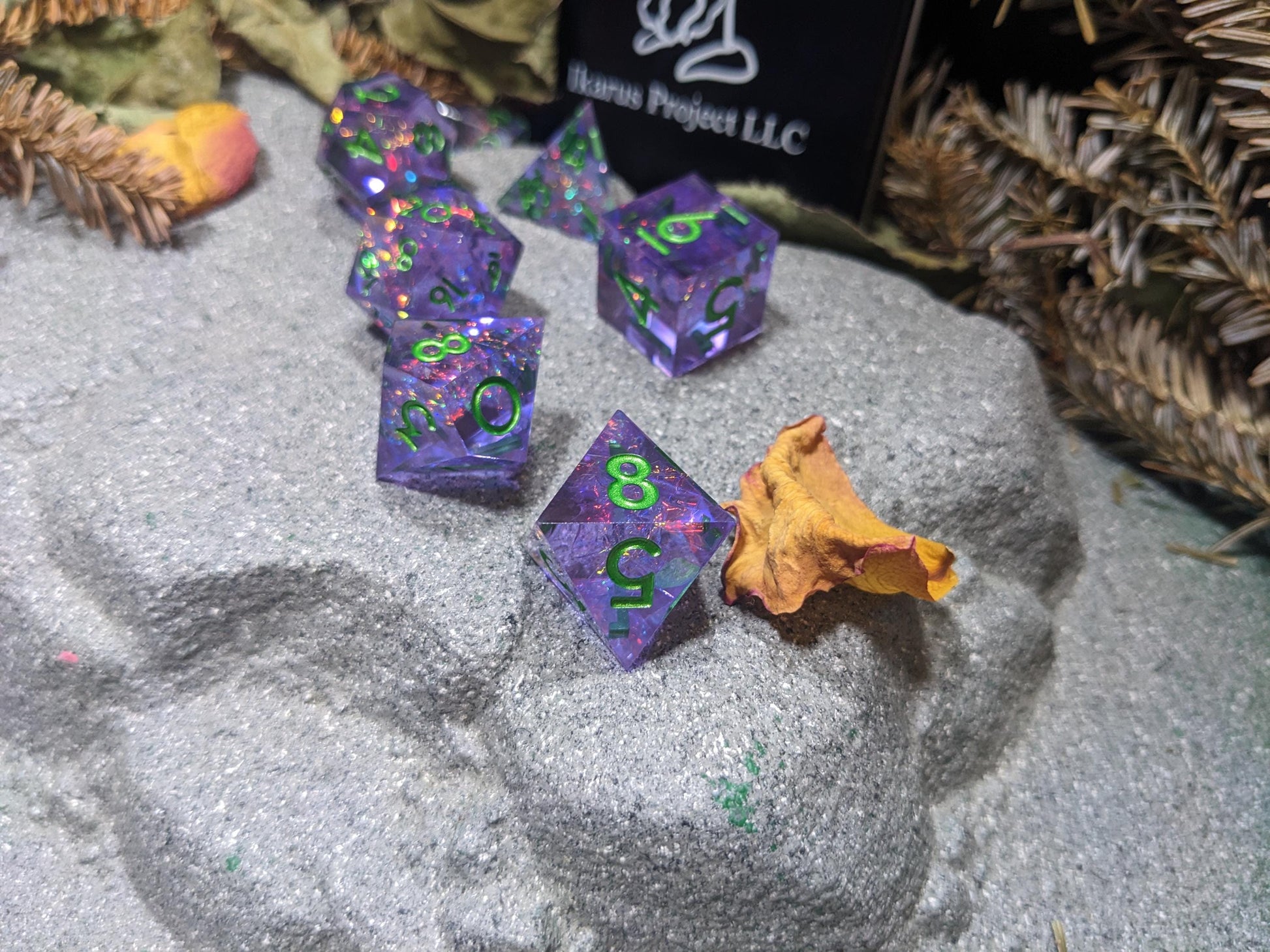 Translucent Galaxy Light Purple Sharp Edge D&D Dice Set