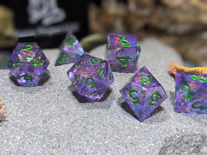 Translucent Galaxy Light Purple Sharp Edge D&D Dice Set