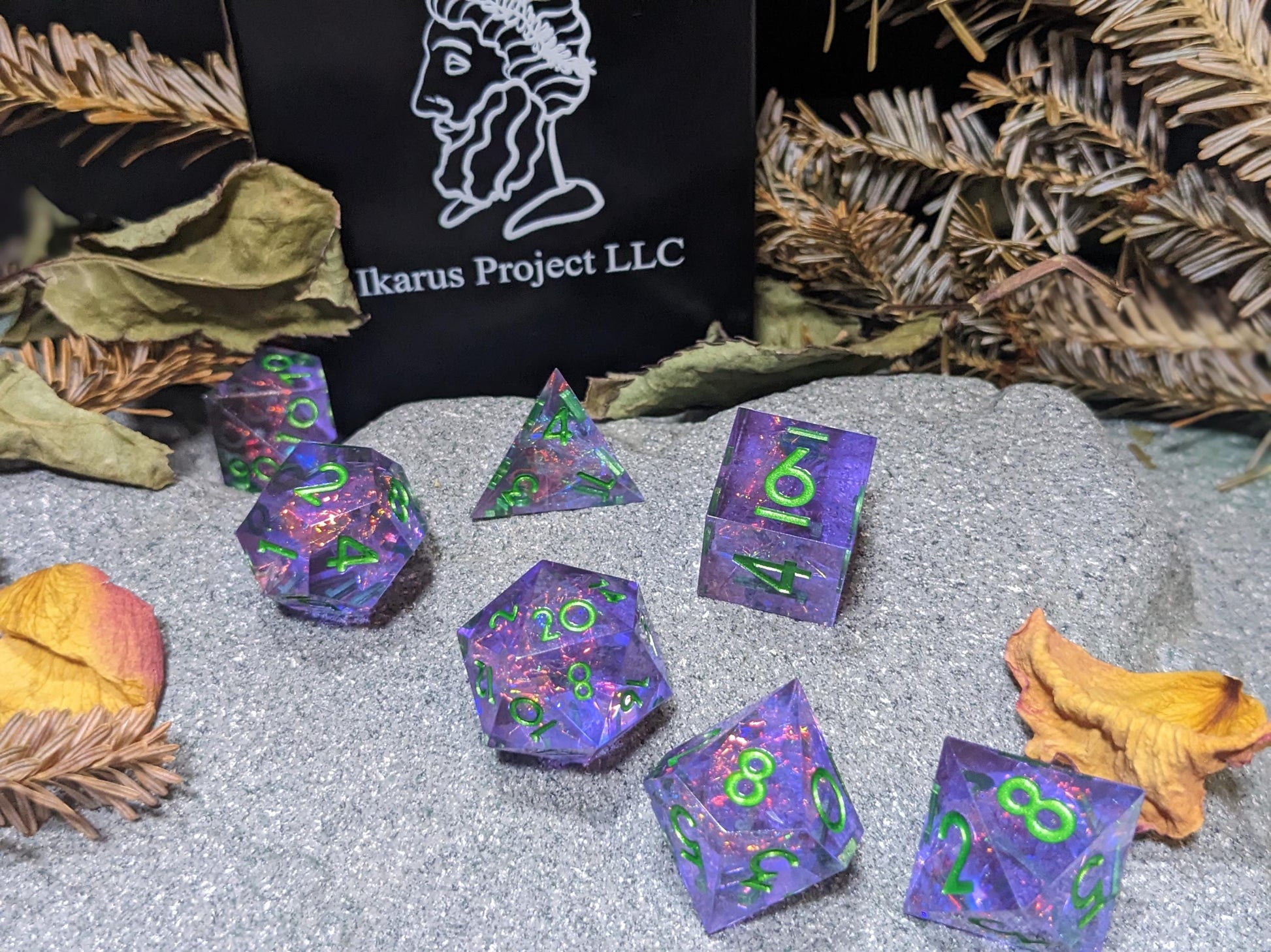 Translucent Galaxy Light Purple Sharp Edge D&D Dice Set