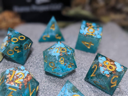 Light Teal Copper Sharp Edge D&D Dice Set