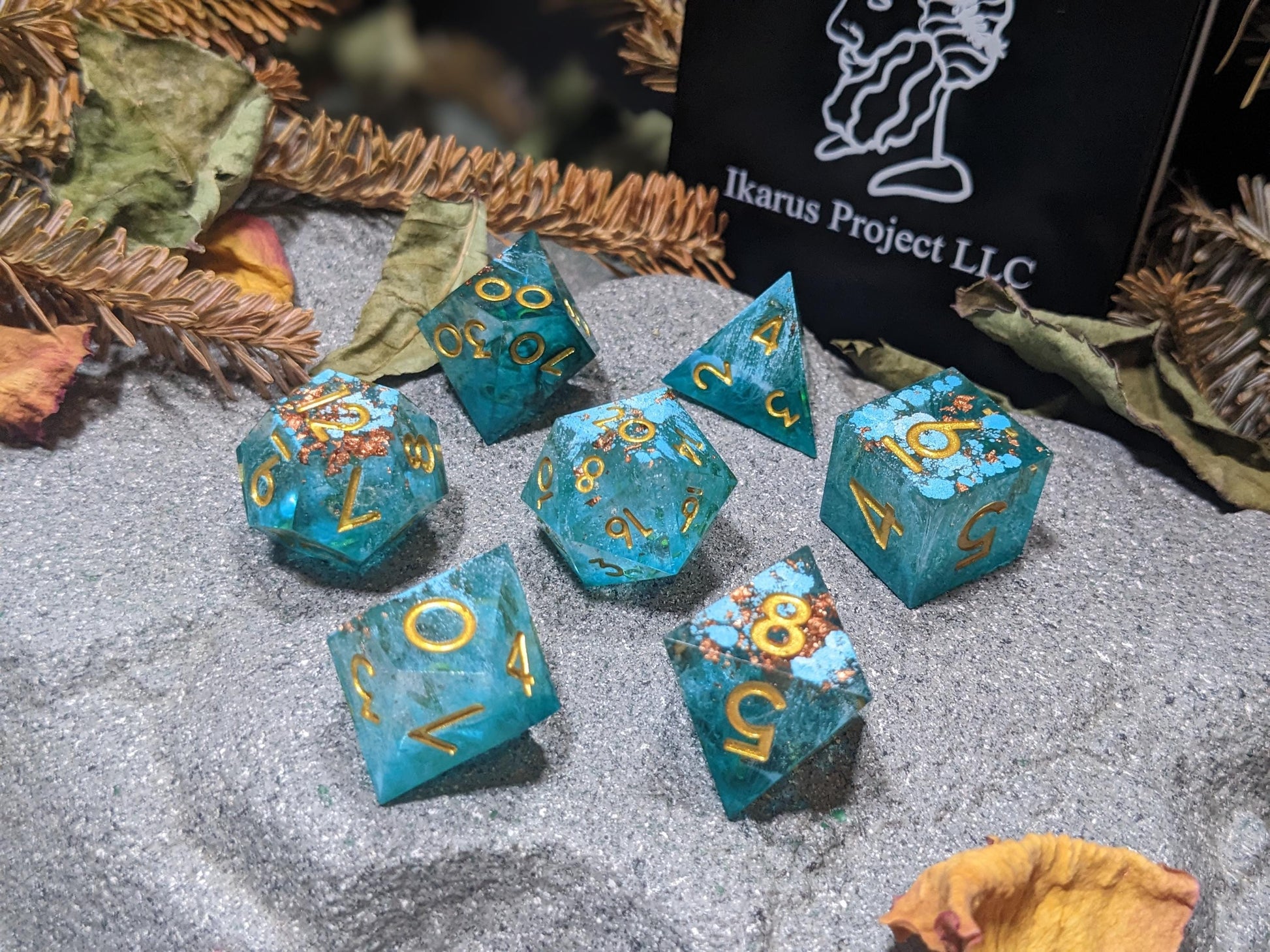 Light Teal Copper Sharp Edge D&D Dice Set