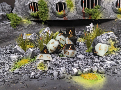 Black and Pearl Sharp Edge D&D Dice Set