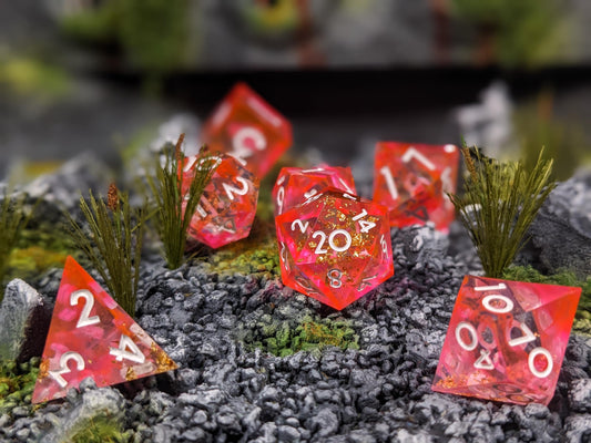Translucent Pink Sharp Edge D&D Dice Set