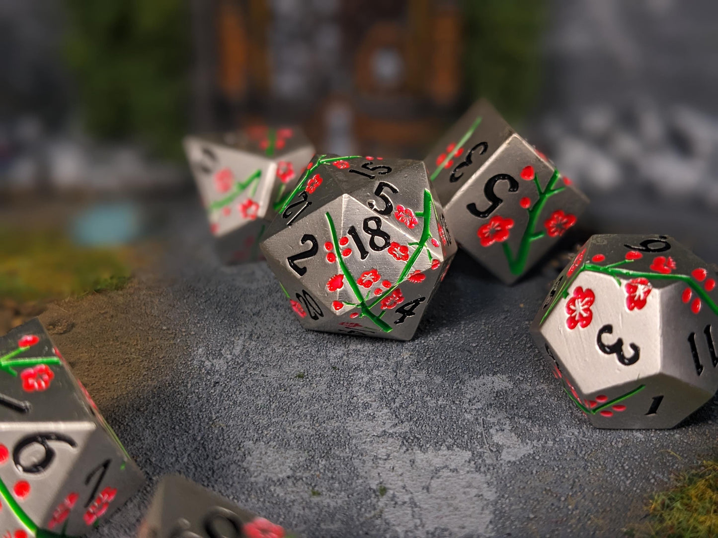 Spirit Blossom Solid Metal D&D Dice Set