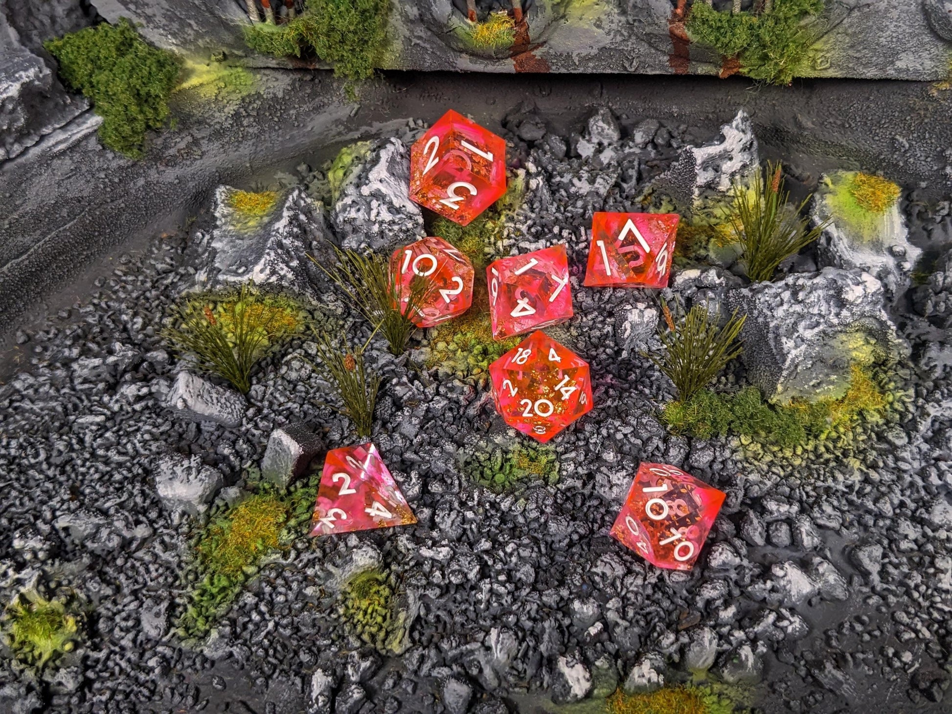 Translucent Pink Sharp Edge D&D Dice Set