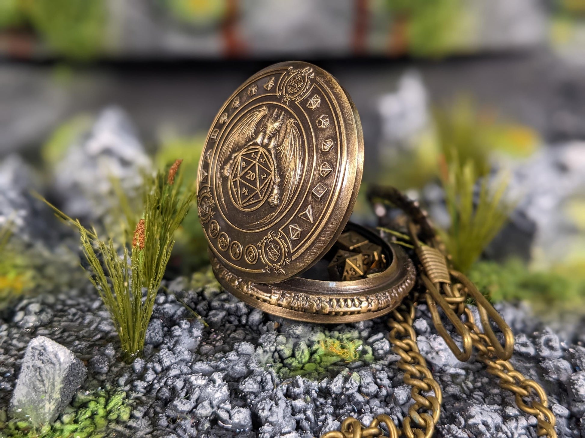 Pocket Watch D20 Mini Metal D&D Dice Set