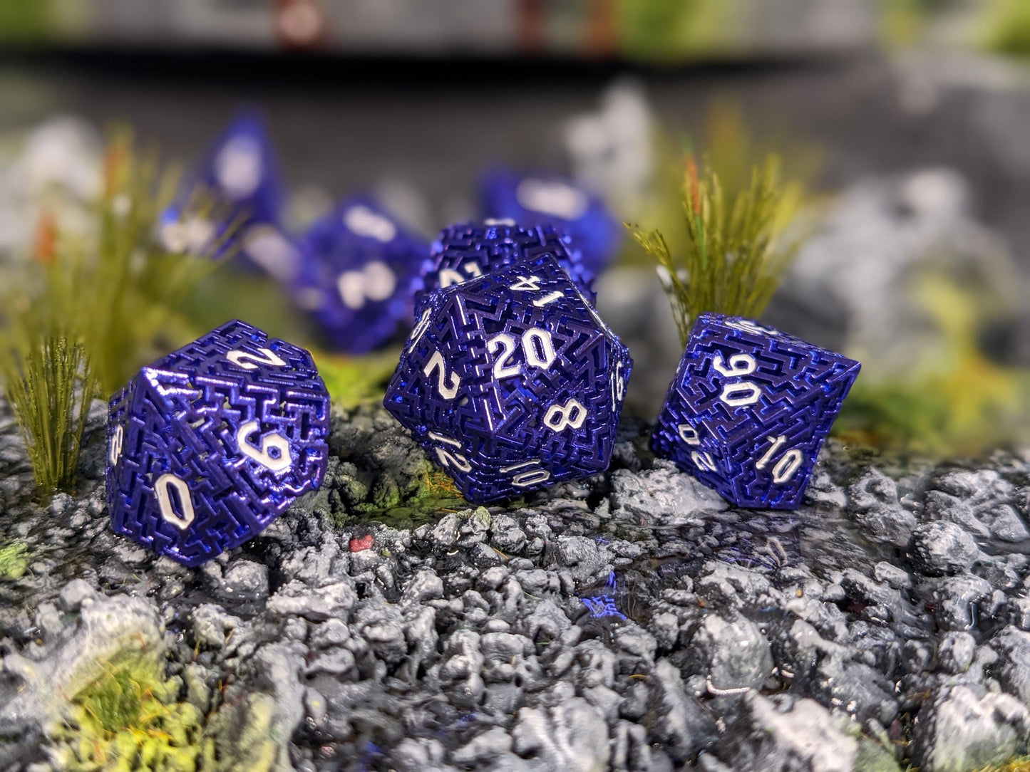 Indigo Hollow Maze Metal D&D Dice Set