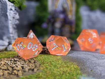 Translucent Peach Sharp Edge D&D Dice Set