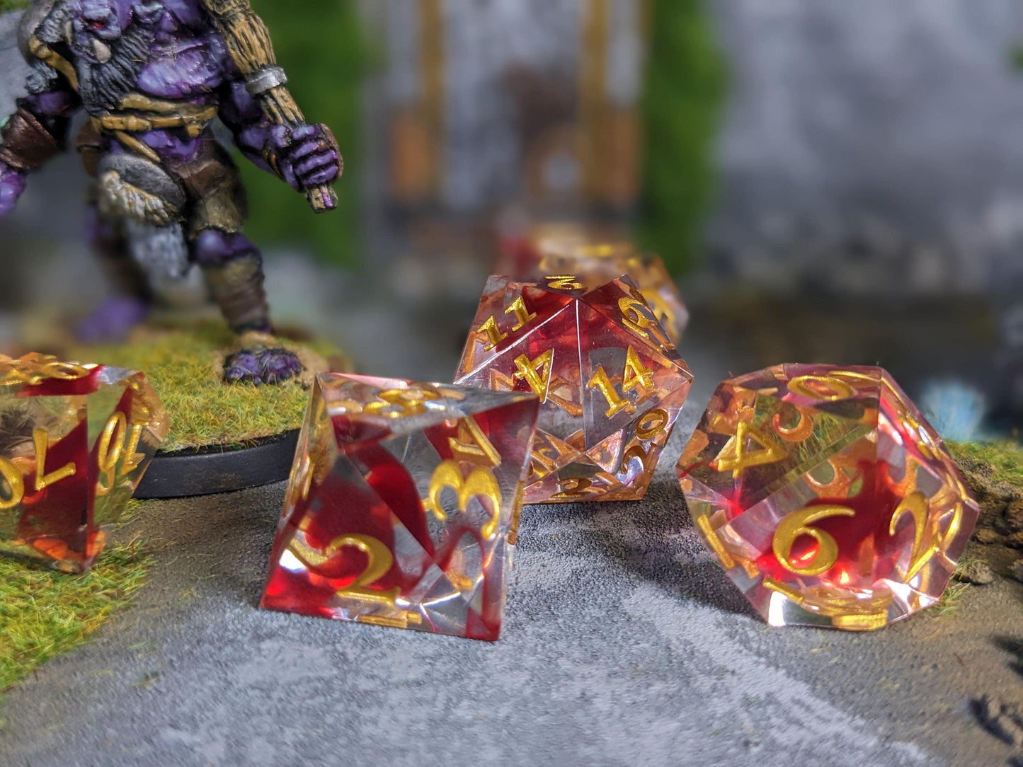 Translucent Blood Drop Sharp Edge D&D Dice Set