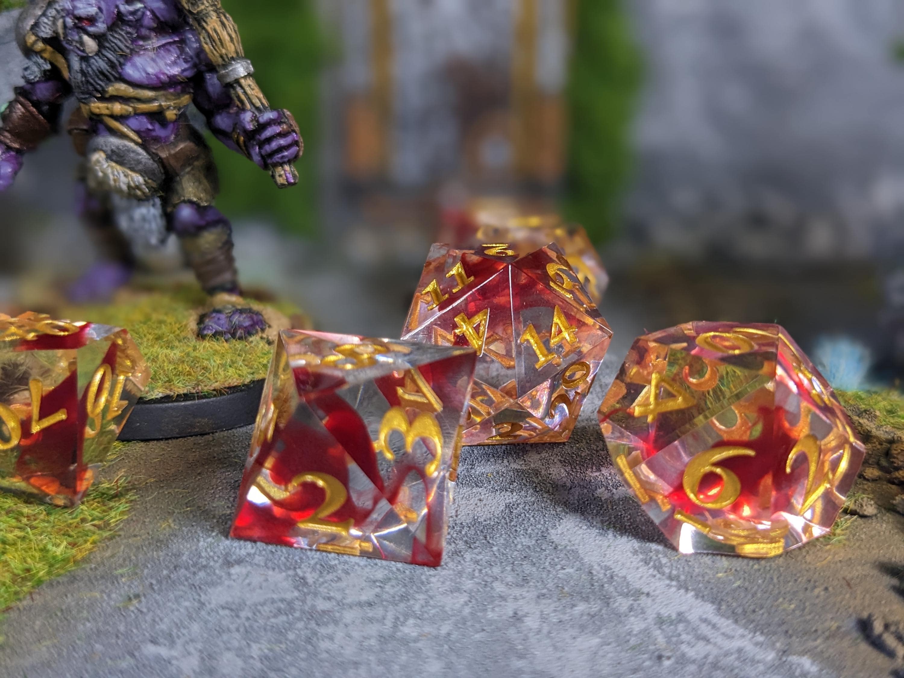 Translucent Blood Drop Sharp Edge D&D Dice Set