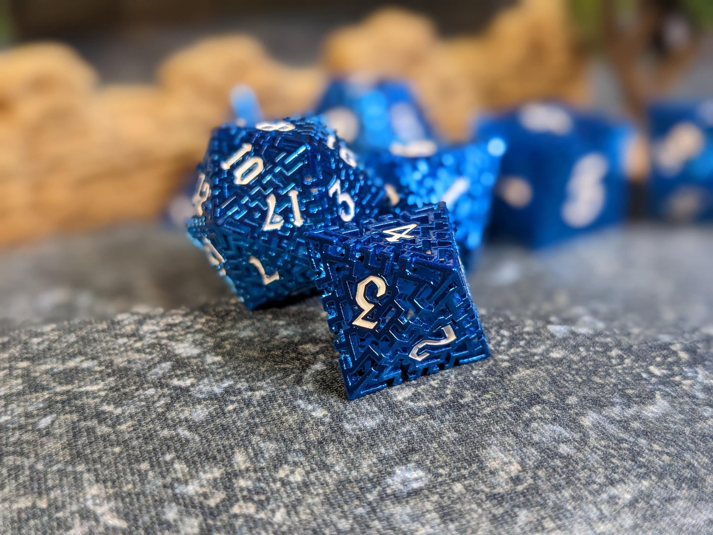 Blue Hollow Maze Metal D&D Dice Set
