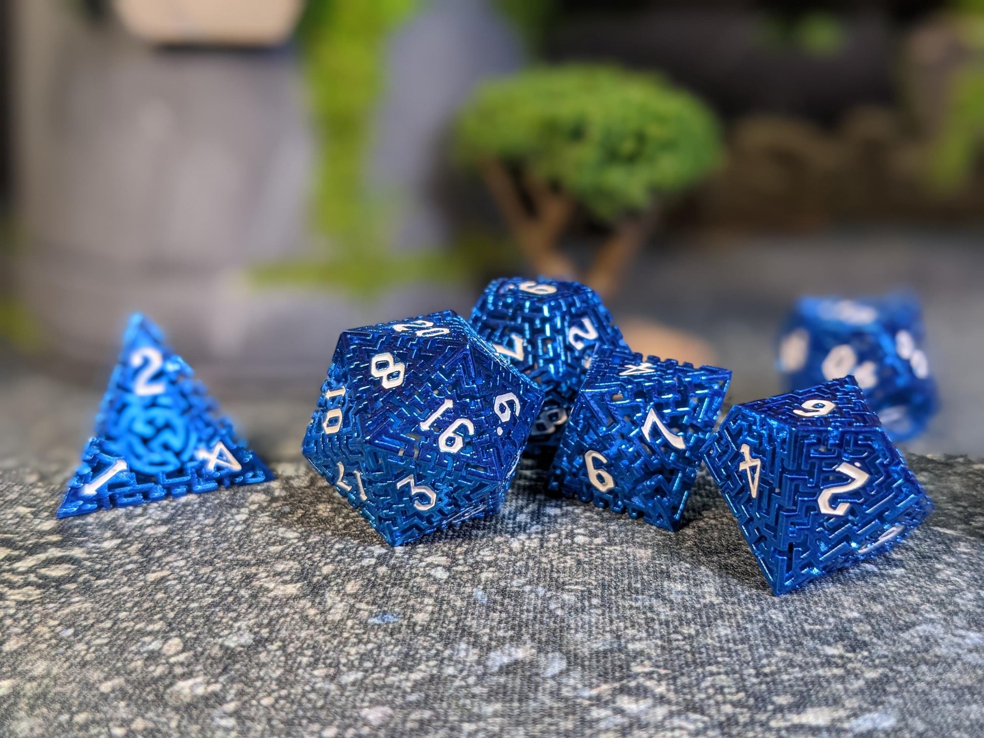 Blue Hollow Maze Metal D&D Dice Set