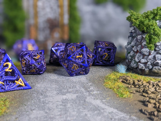 Purple Hollow Dragon Metal D&D Dice Set