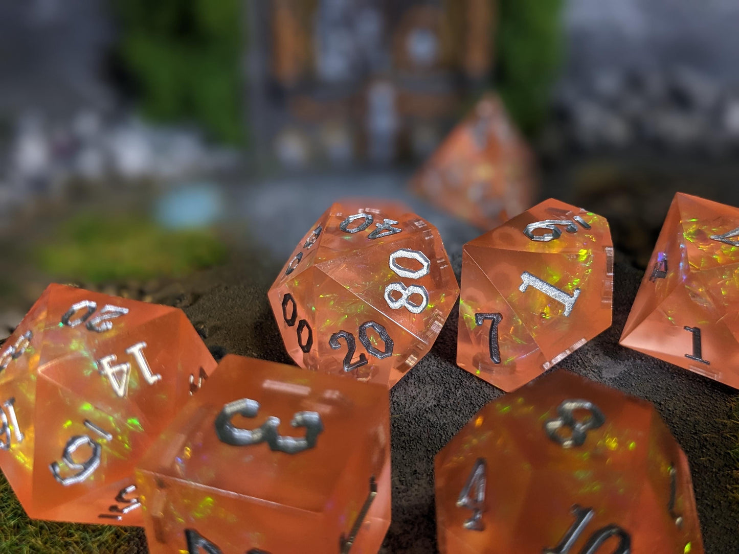 Translucent Peach Sharp Edge D&D Dice Set