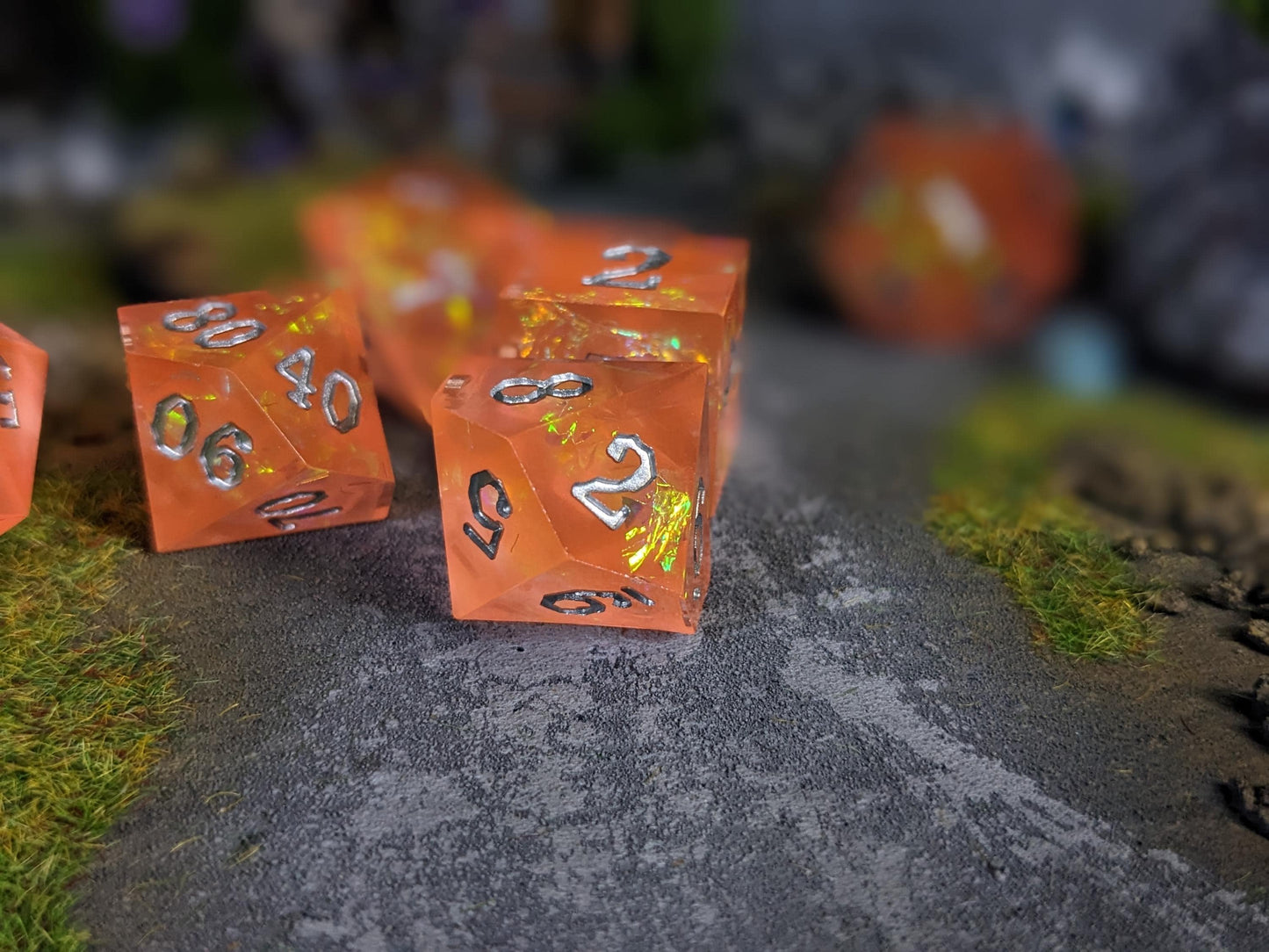 Translucent Peach Sharp Edge D&D Dice Set