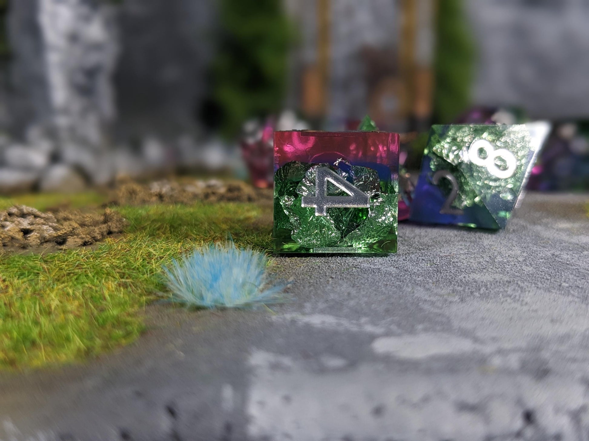 Translucent Purple Teal Sharp Edge D&D Dice Set