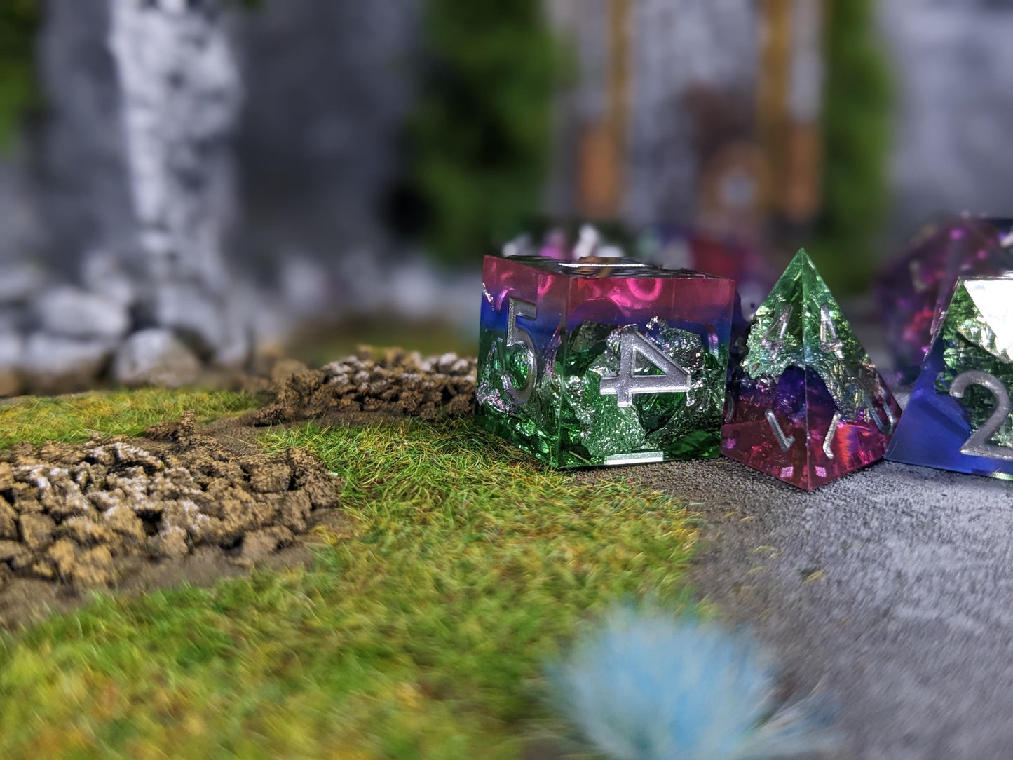 Translucent Purple Teal Sharp Edge D&D Dice Set