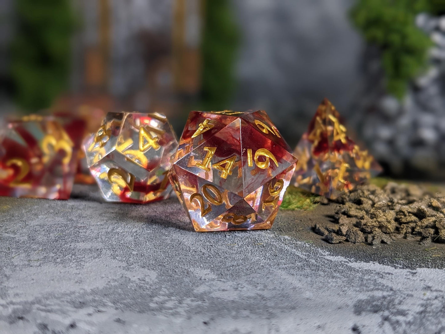 Translucent Blood Drop Sharp Edge D&D Dice Set