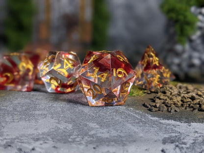 Translucent Blood Drop Sharp Edge D&D Dice Set