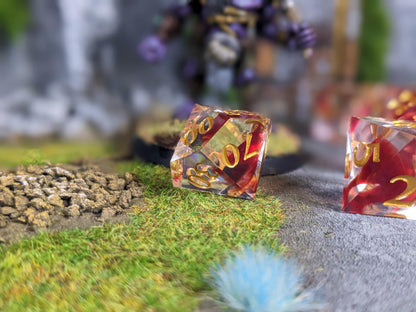 Translucent Blood Drop Sharp Edge D&D Dice Set